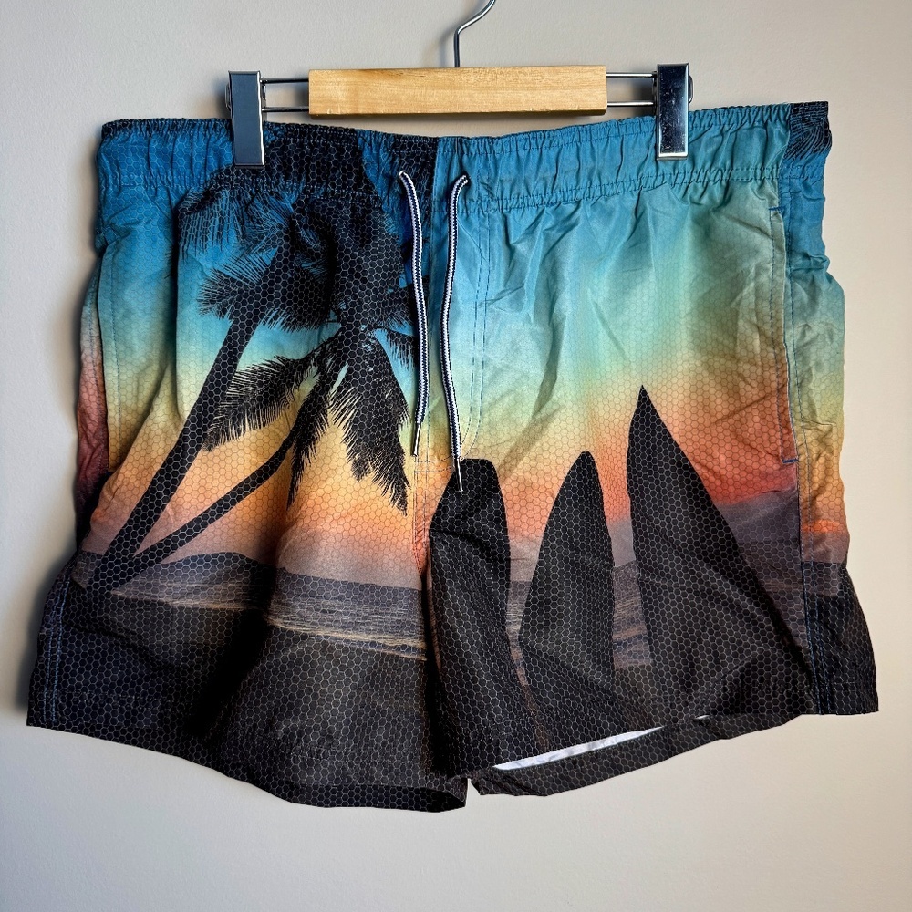 NEW‎ Beach Surfer XL Men's Tropical Palm Hawaiian Swim Trunks Resortwear Beach